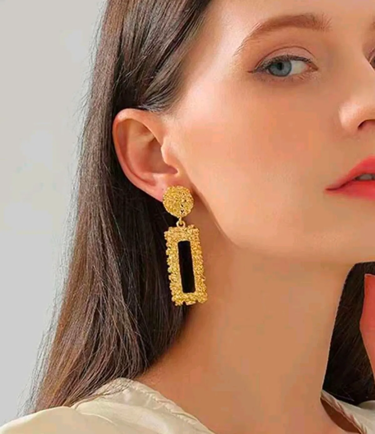 1pair European And American Style Gilded Heavy Metal Rectangle Dangle Earrings