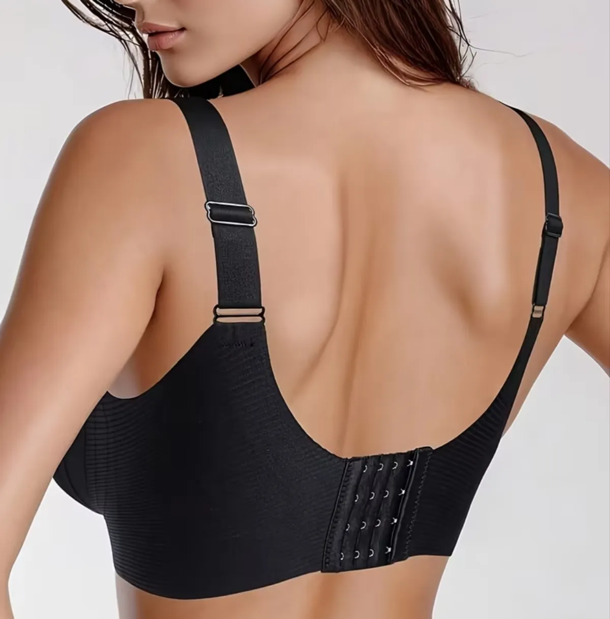 Women's Solid Four-Breasted Adjustable Wireless Bra,Seamless Full Coverage - Size 6XL, Black
