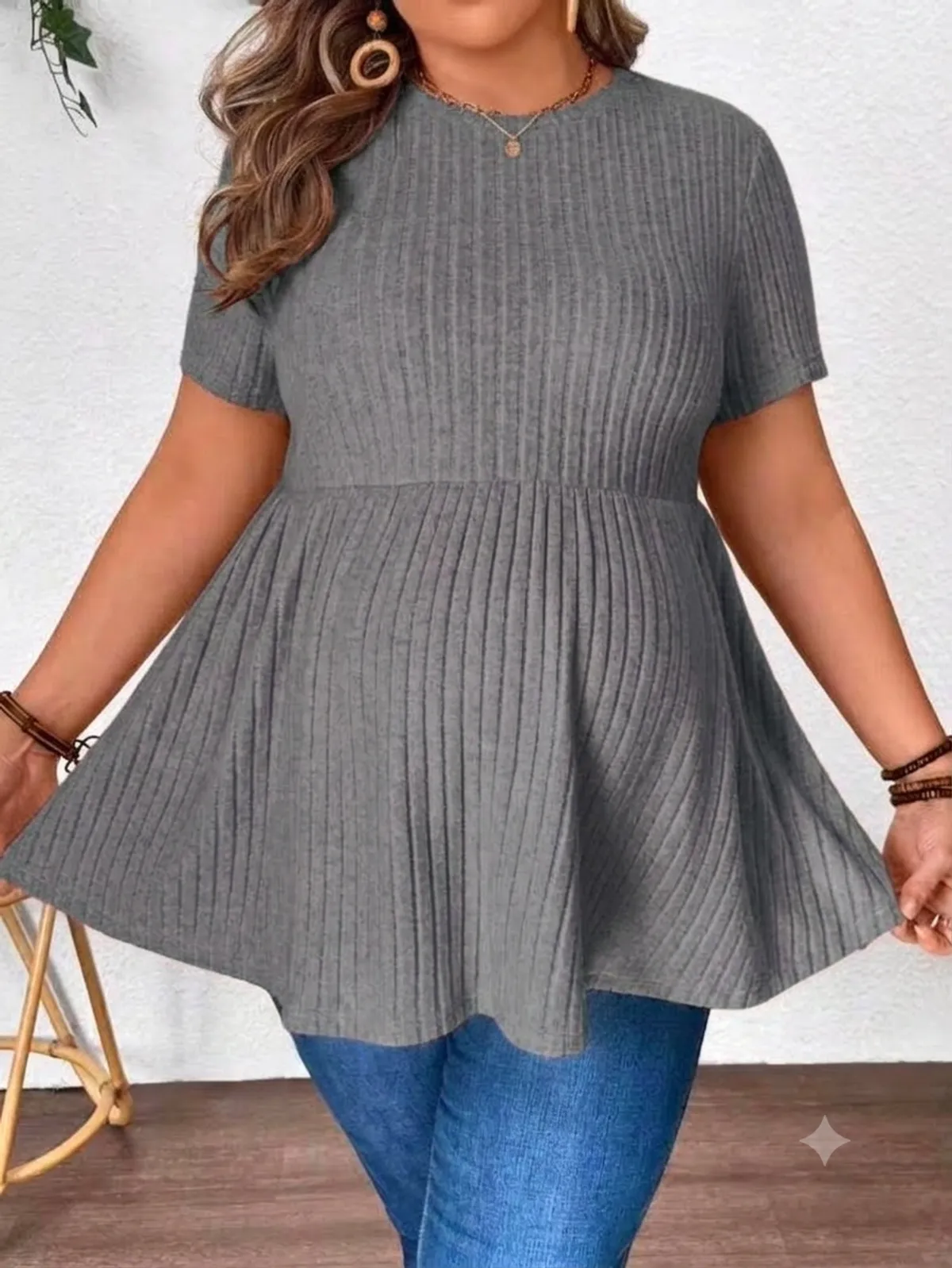 Waffle Knit Peplum Top - Size S