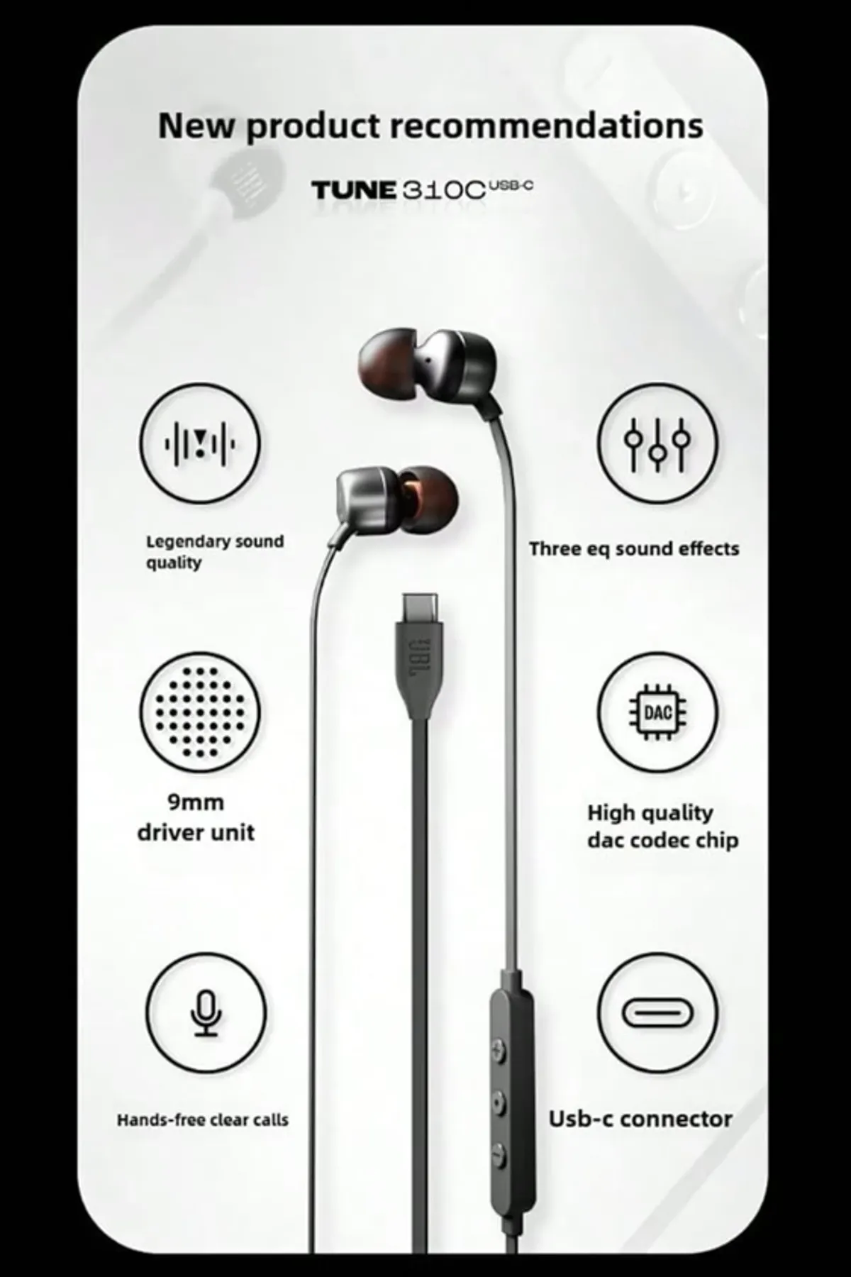 JBL TUNE310C Type C Wired Earbud, BLK