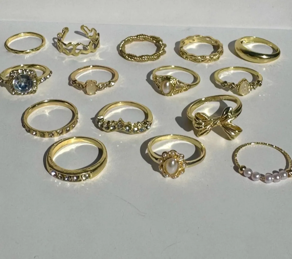 15PCS Pearl Stackable Rings Set | Gemstone And Rhinestone Rings