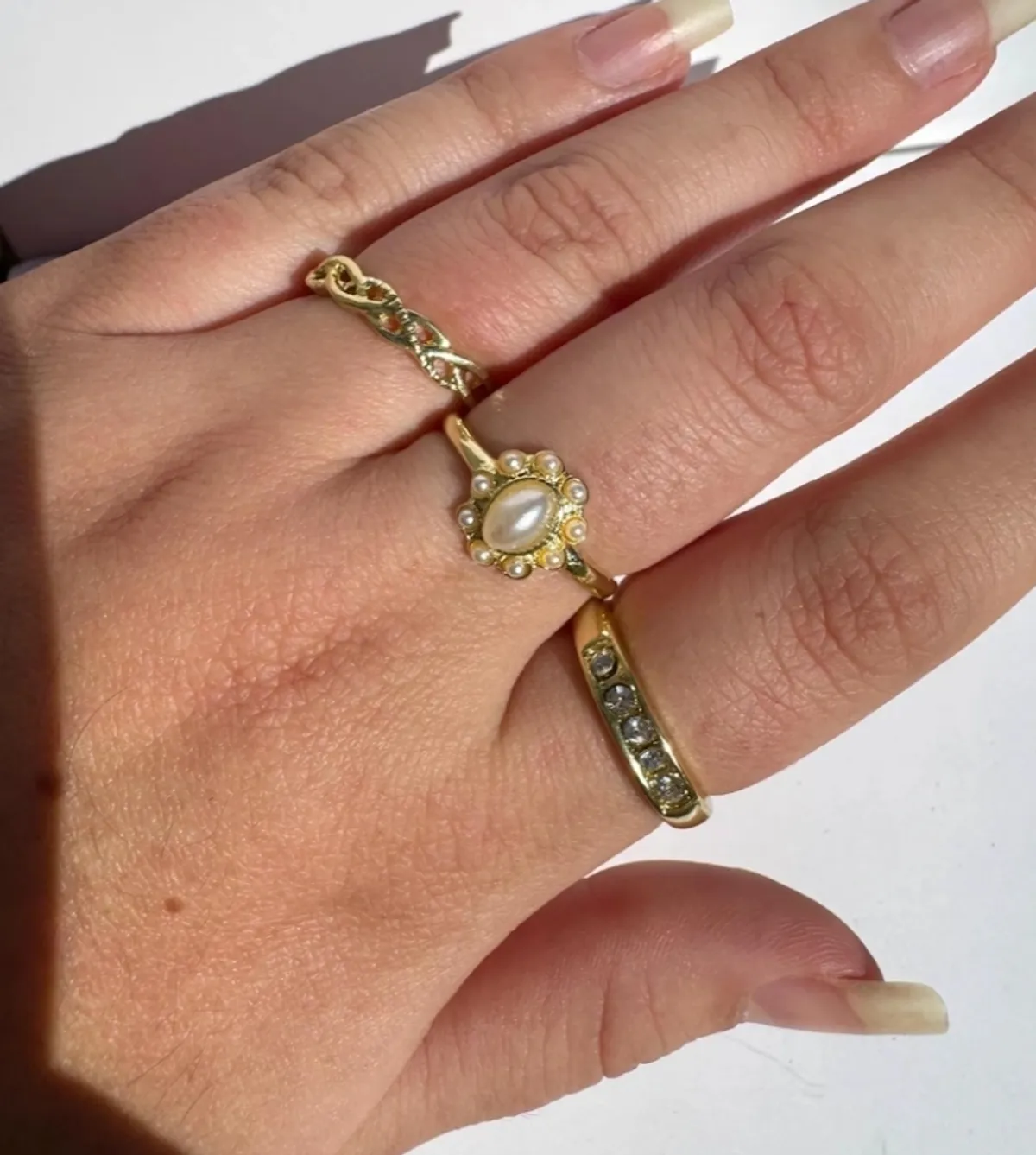 15PCS Pearl Stackable Rings Set | Gemstone And Rhinestone Rings