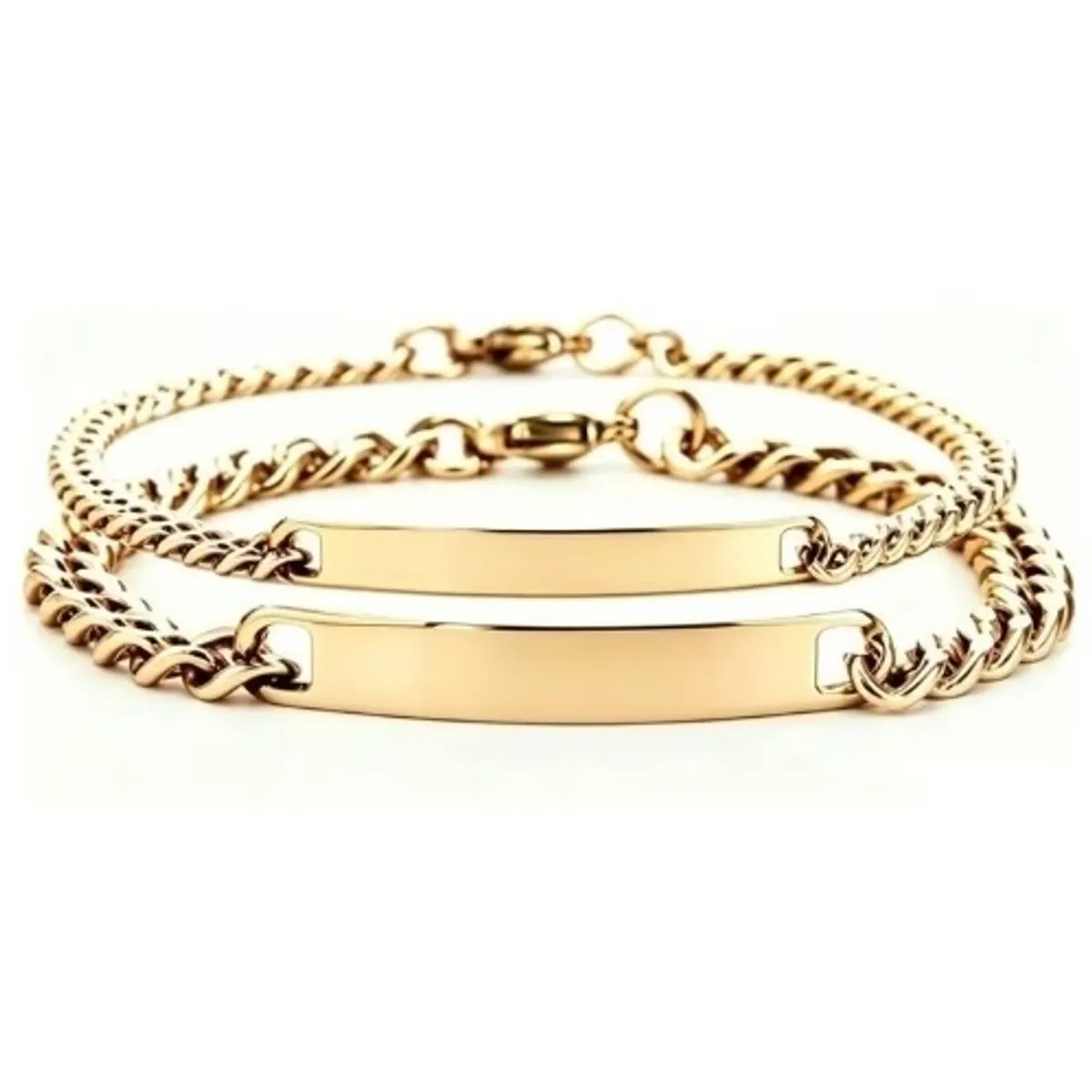 Gold Couple Cuban Link Stainless Steel Custom ID Tag Bracelet Set