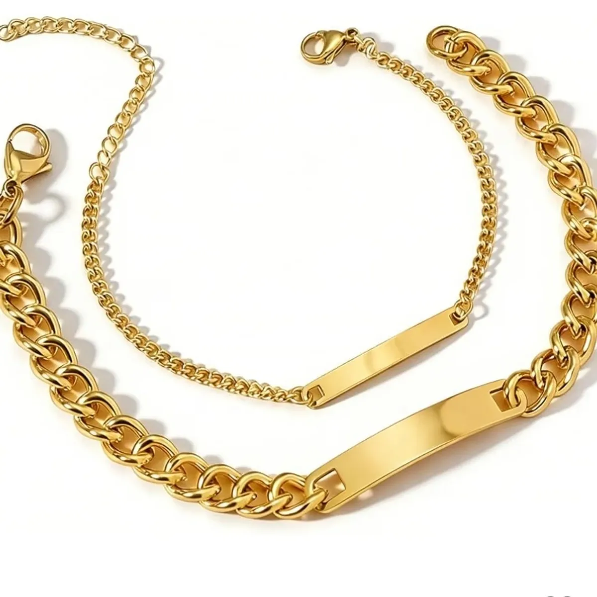 Gold Couple Cuban Link Stainless Steel Custom ID Tag Bracelet Set