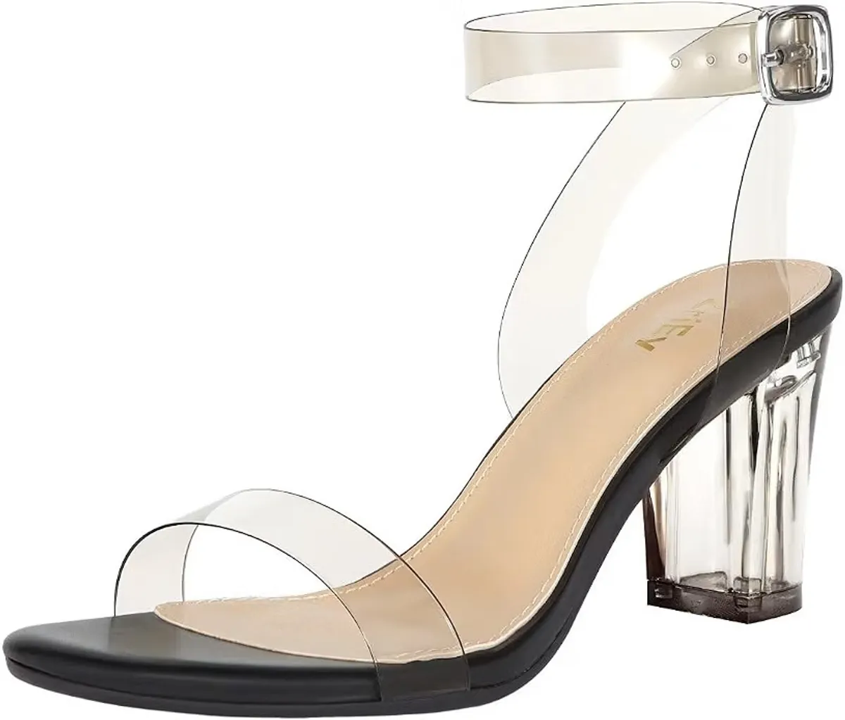 Women's Clear Heels Chunky Block Mid-High Heeled Sandals
2.75-Inch Chunky Heel, Transparent Open-Toe Ankle-Strap Dress Pump Shoes for Women for Daily Wear, Parties, and Weddings, Size: 7.5