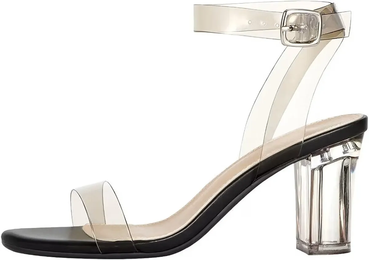 Women's Clear Heels Chunky Block Mid-High Heeled Sandals
2.75-Inch Chunky Heel, Transparent Open-Toe Ankle-Strap Dress Pump Shoes for Women for Daily Wear, Parties, and Weddings, Size: 7.5