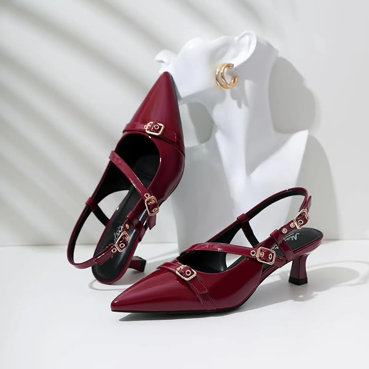 Kitten Heels for Women Pointed Closed Toe Stilettos Slingback Low Heel Bow Pumps Dress Shoes for Daily Party Wedding