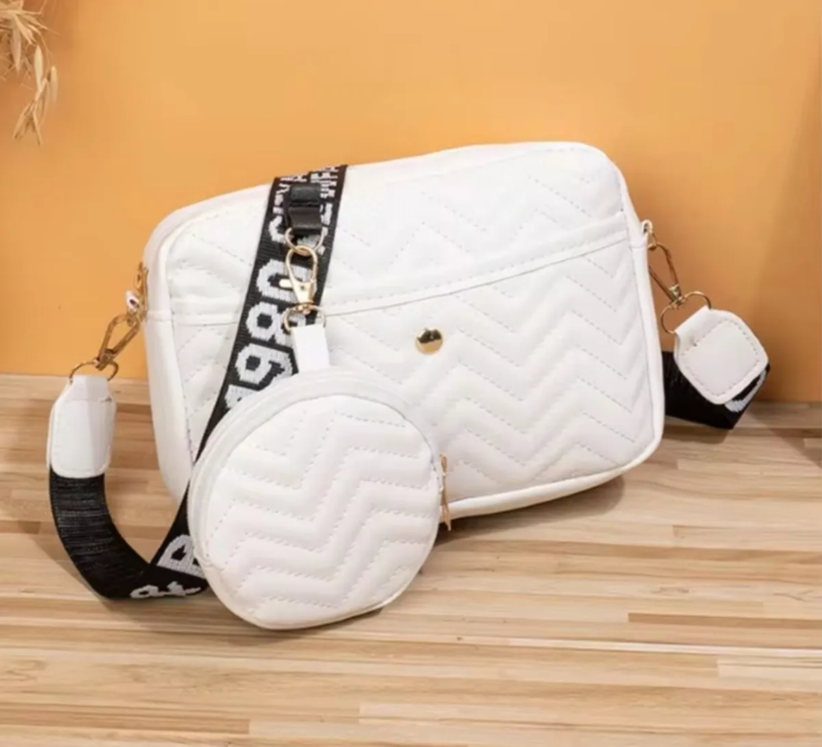2PCS/Set Fashionable Shoulder Bag And Crossbody Bag With V-Shaped Embroidery Design