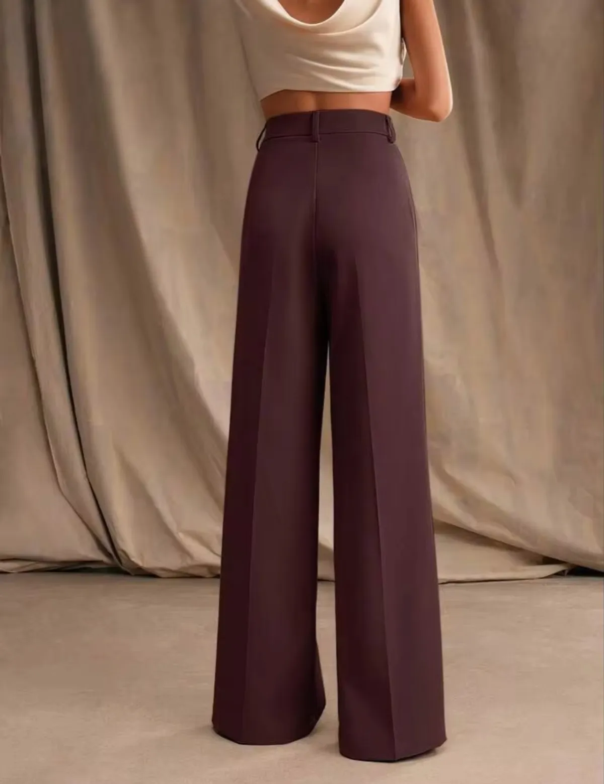 Essential Women's Casual/Office Commute Simple Versatile Solid Color Maillard High Waist Loose Seam Front Wide Leg Pants - Size 2XL