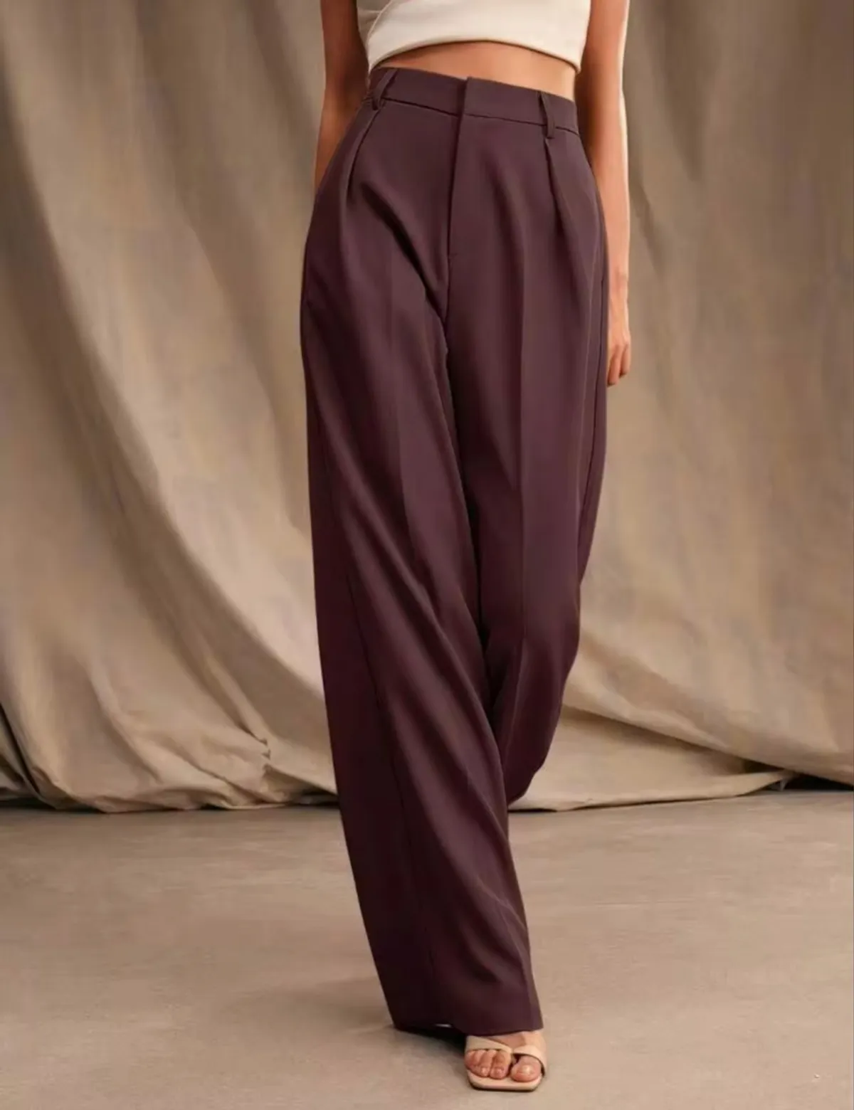 Essential Women's Casual/Office Commute Simple Versatile Solid Color Maillard High Waist Loose Seam Front Wide Leg Pants - Size 2XL