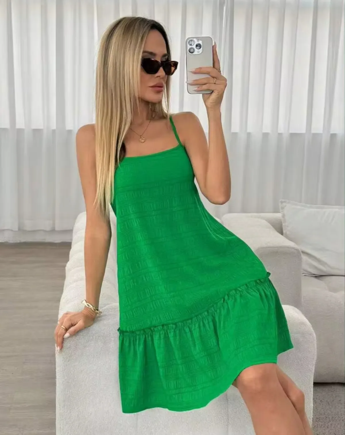 Women's Solid Color Ruffle Hem Camisole Mini Dress - Size L