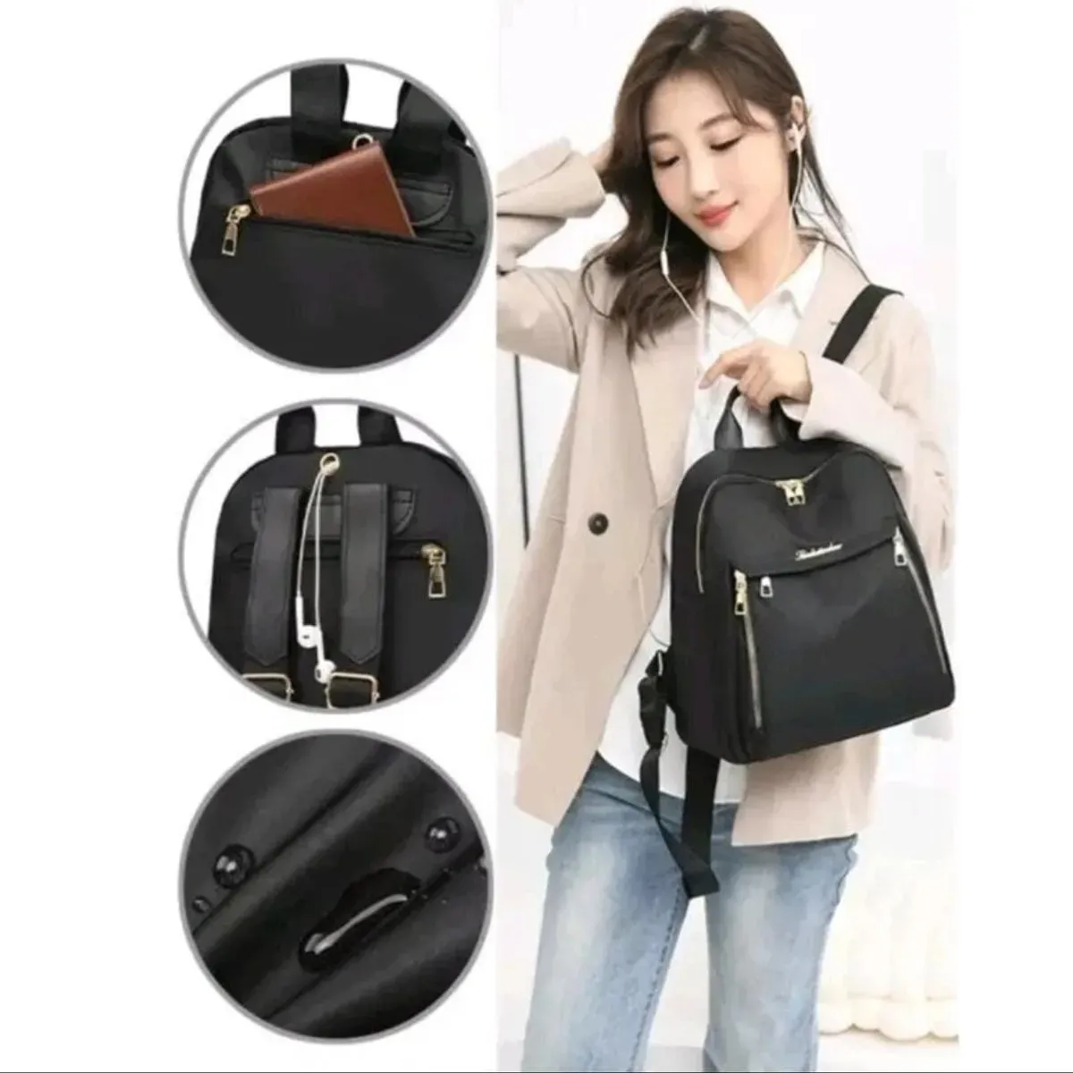 Women's Backpack, Youth Bag for School or Casual Use, Small Backpack ( With  Missing Zipper in The Middle)- Black