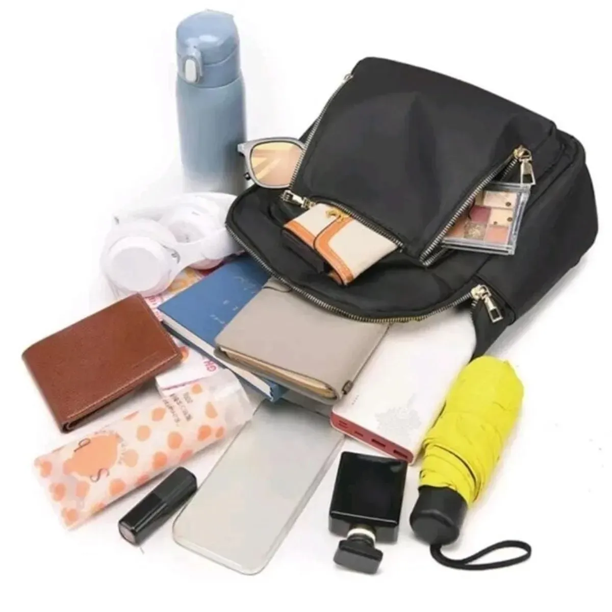 Women's Backpack, Youth Bag for School or Casual Use, Small Backpack ( With  Missing Zipper in The Middle)- Black