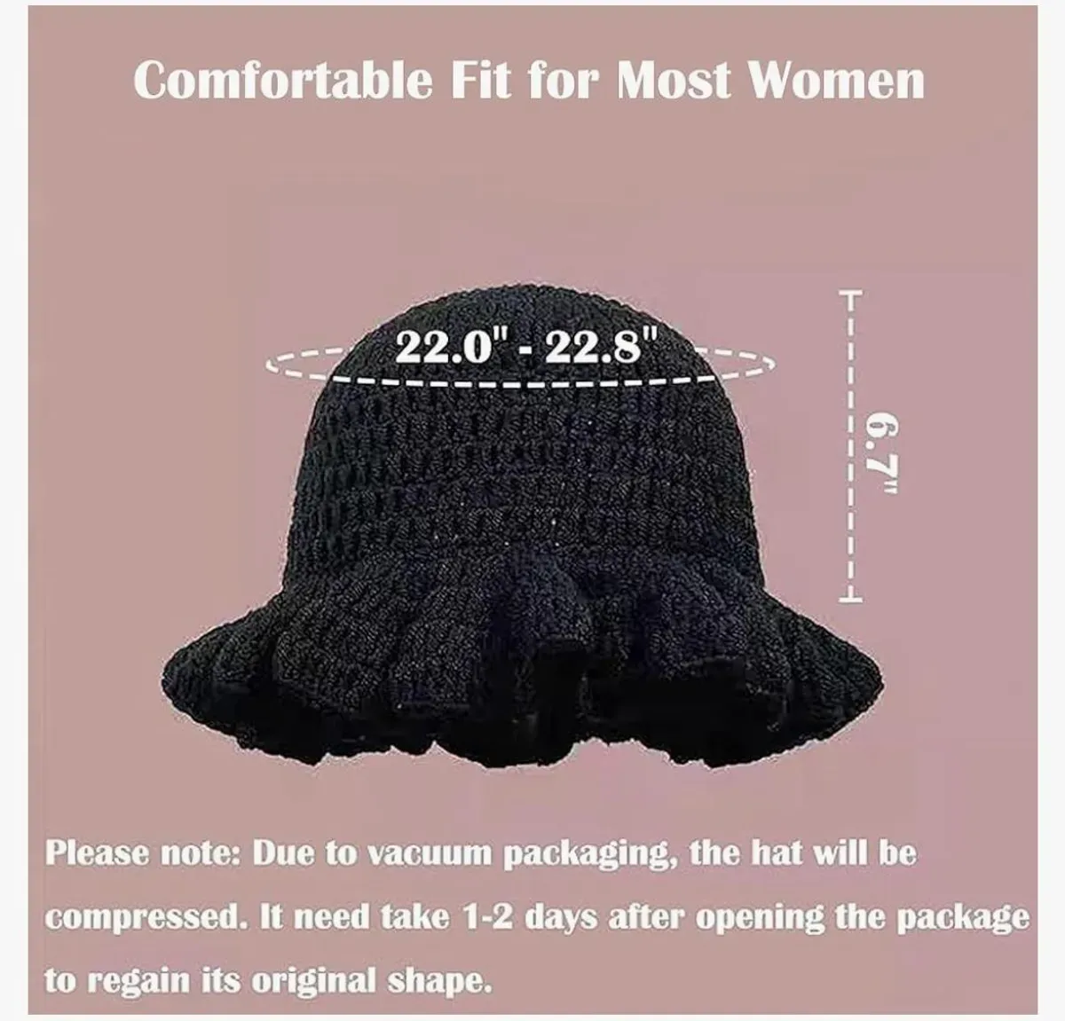 Black Crochet Ruffle Bucket Hat For Women