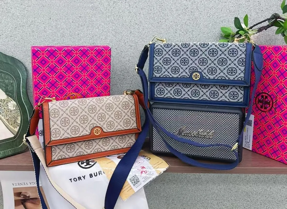 Tory Burch T Monogram Jacquard Shoulder Bag- Blue