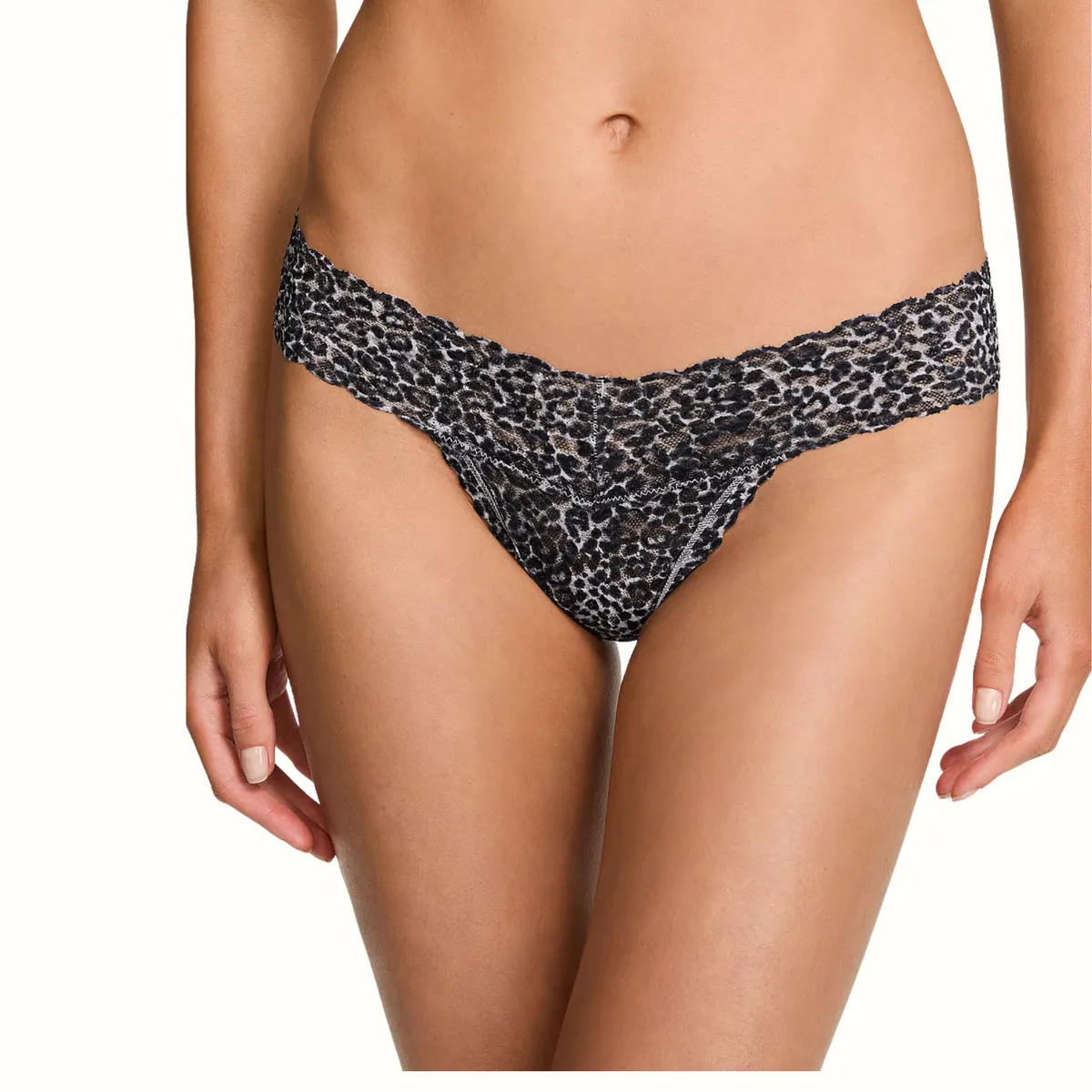 VS Lace Thong Panty - XL in Pearl Stone Leopard