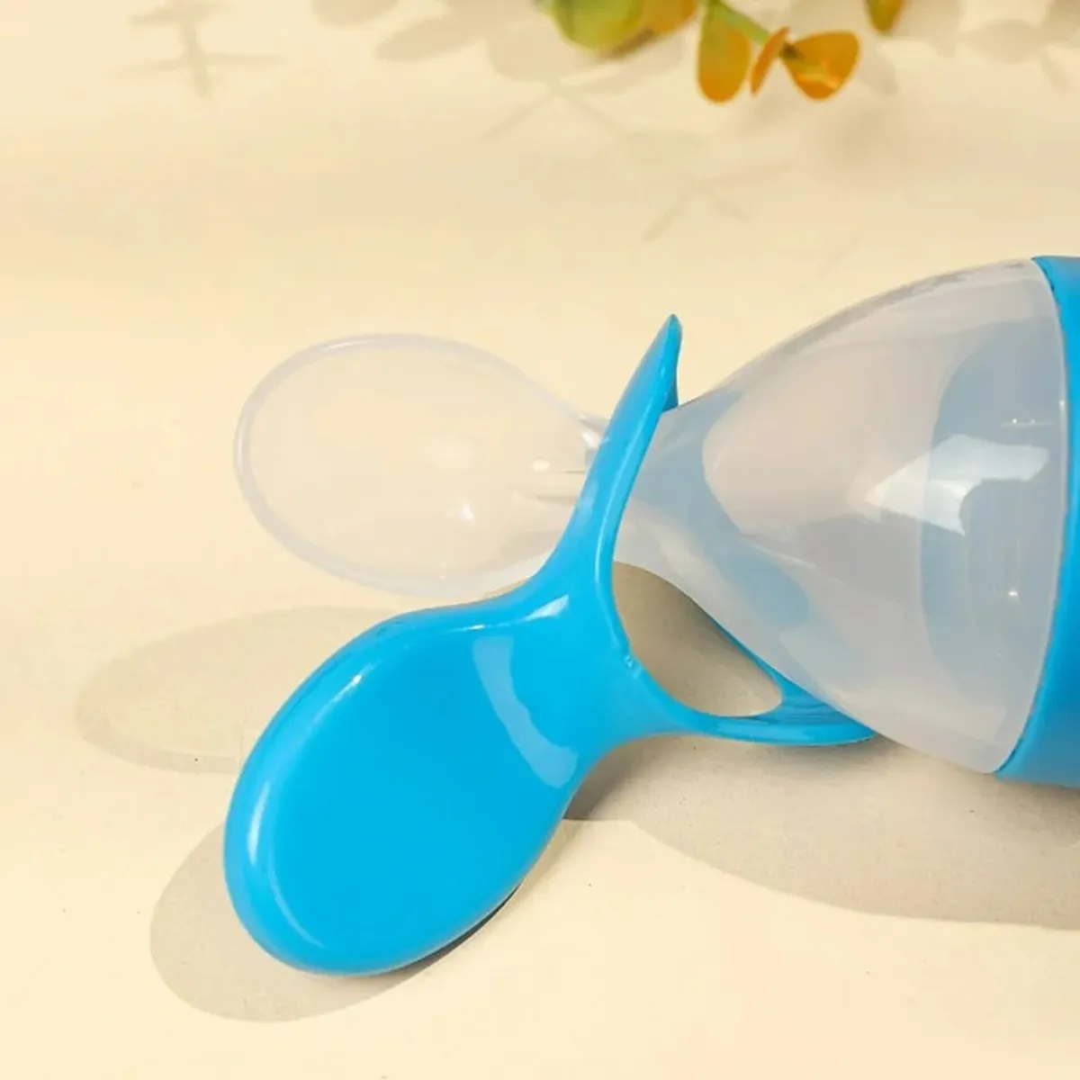 XIRQI Baby Bottles, Squeeze Feeding Bottle with Spoon, Silicone Baby Bottle-Feeding Supplies, Blue