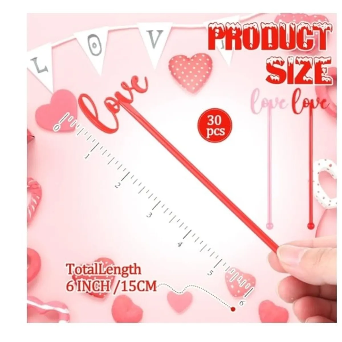 30 Pcs Wedding Coffee and Cocktail Love Stirrers 6 Inch Reusable Plastic Drink Stirrer Sticks Wedding Drink Stirrers Coffee Love Stir Sticks(Red, Pink)