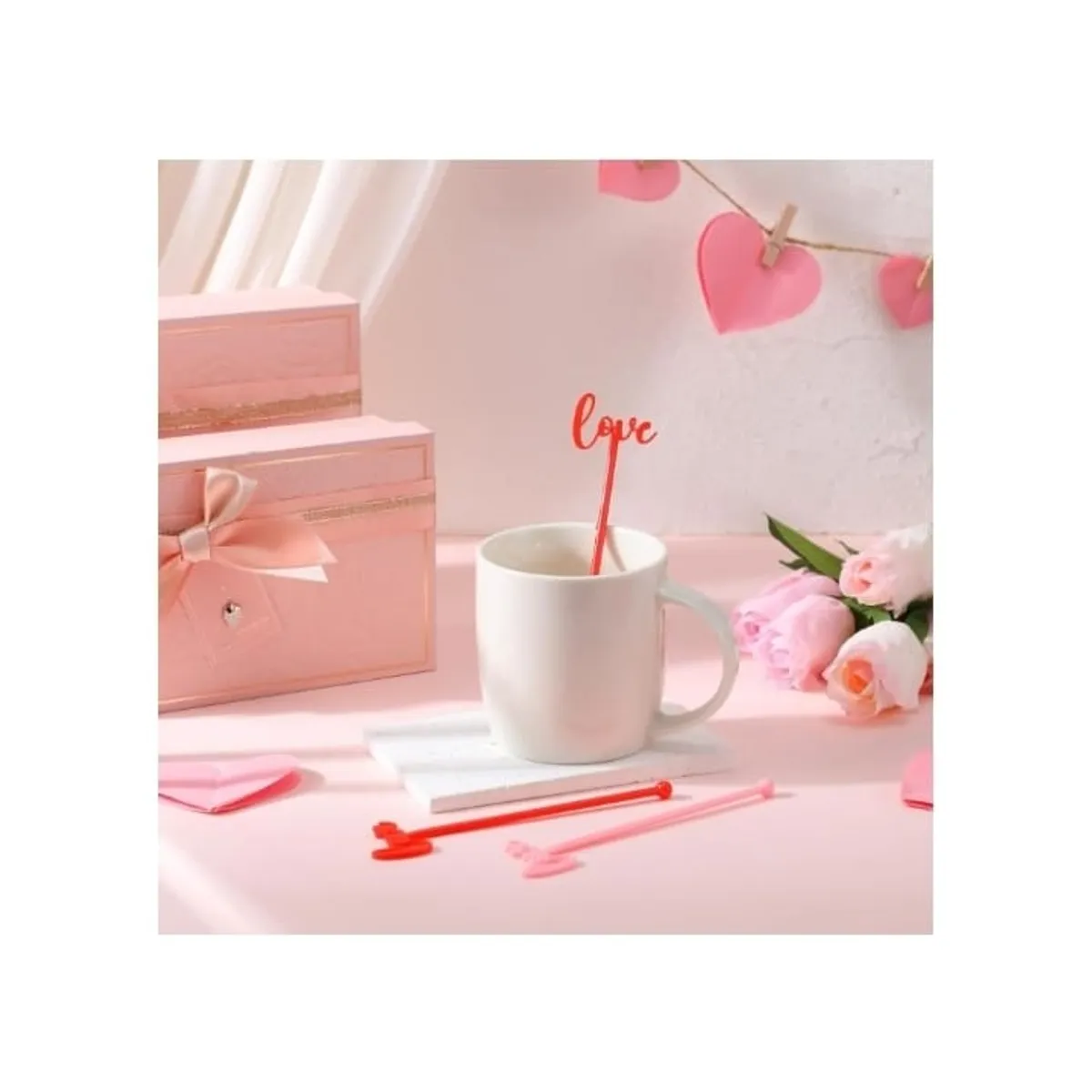30 Pcs Wedding Coffee and Cocktail Love Stirrers 6 Inch Reusable Plastic Drink Stirrer Sticks Wedding Drink Stirrers Coffee Love Stir Sticks(Red, Pink)