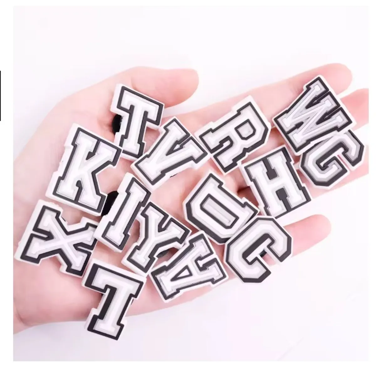 2pcs Black White Alphabet A-Z PVC Accessories Shoe Charms Cute Letter DIY Clog Buckle Decorations fit Birthday Gift