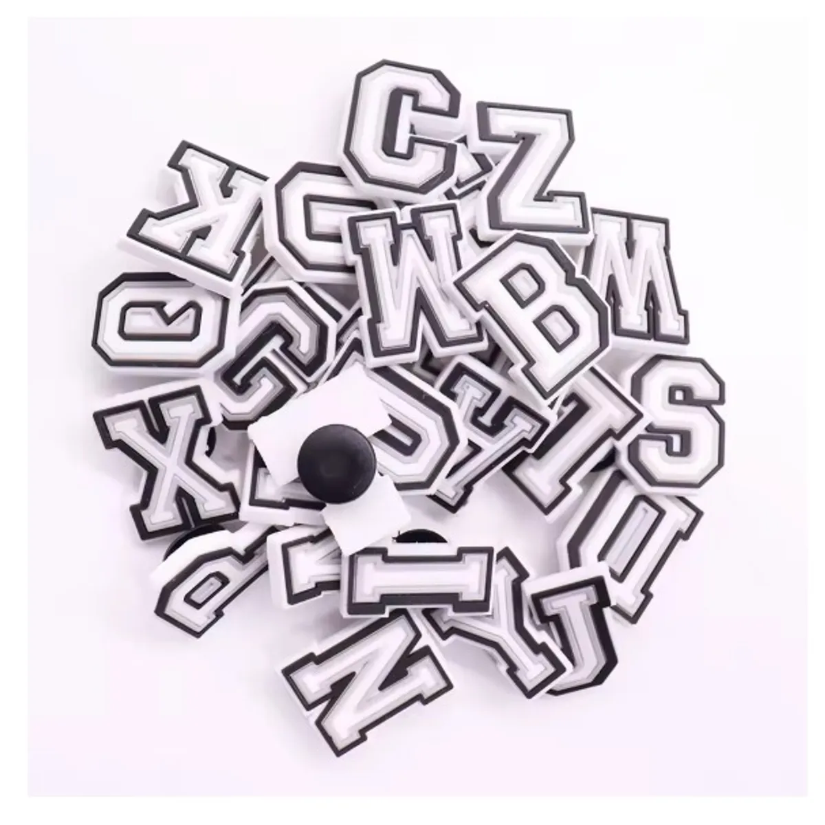 2pcs Black White Alphabet A-Z PVC Accessories Shoe Charms Cute Letter DIY Clog Buckle Decorations fit Birthday Gift