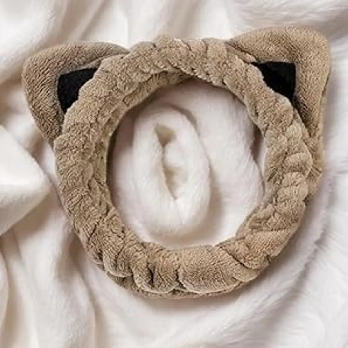 1 Pcs Cat Ears Headband, Cute Spa Headbands  Accessories(Khaki)