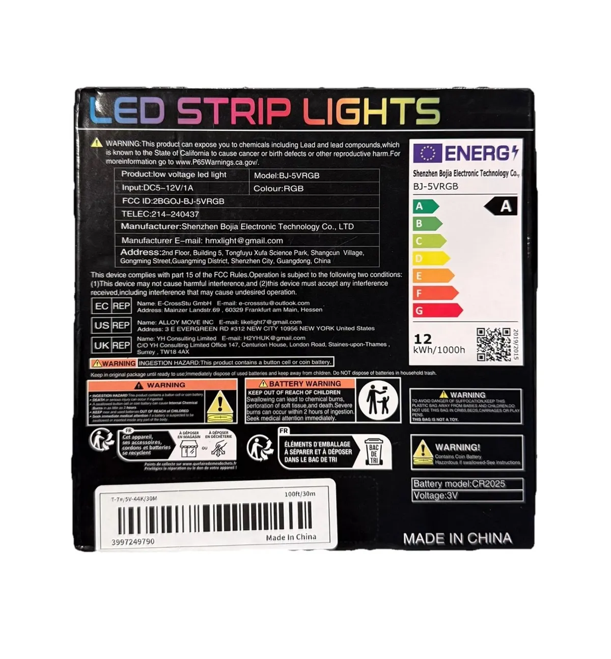 LED Strip Lights 98.4 Feet BJ-5VRGB Battery Operated Red Green Blue NIP