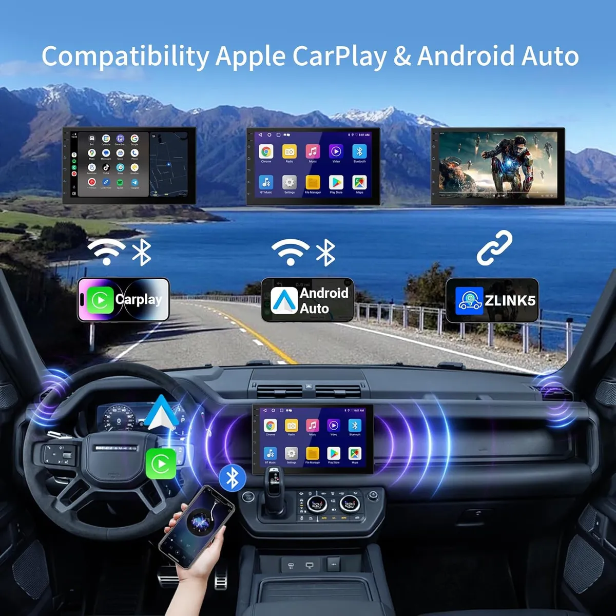 Double Din Car Stereo with 7" HD Touchscreen CarPlay & Android Auto Backup Camera Bluetooth GPS Navigation FM/AM All Vehicles