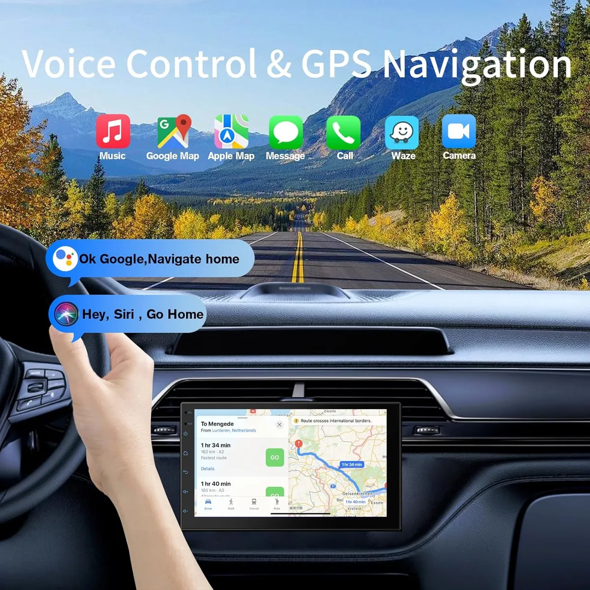 Double Din Car Stereo with 7" HD Touchscreen CarPlay & Android Auto Backup Camera Bluetooth GPS Navigation FM/AM All Vehicles