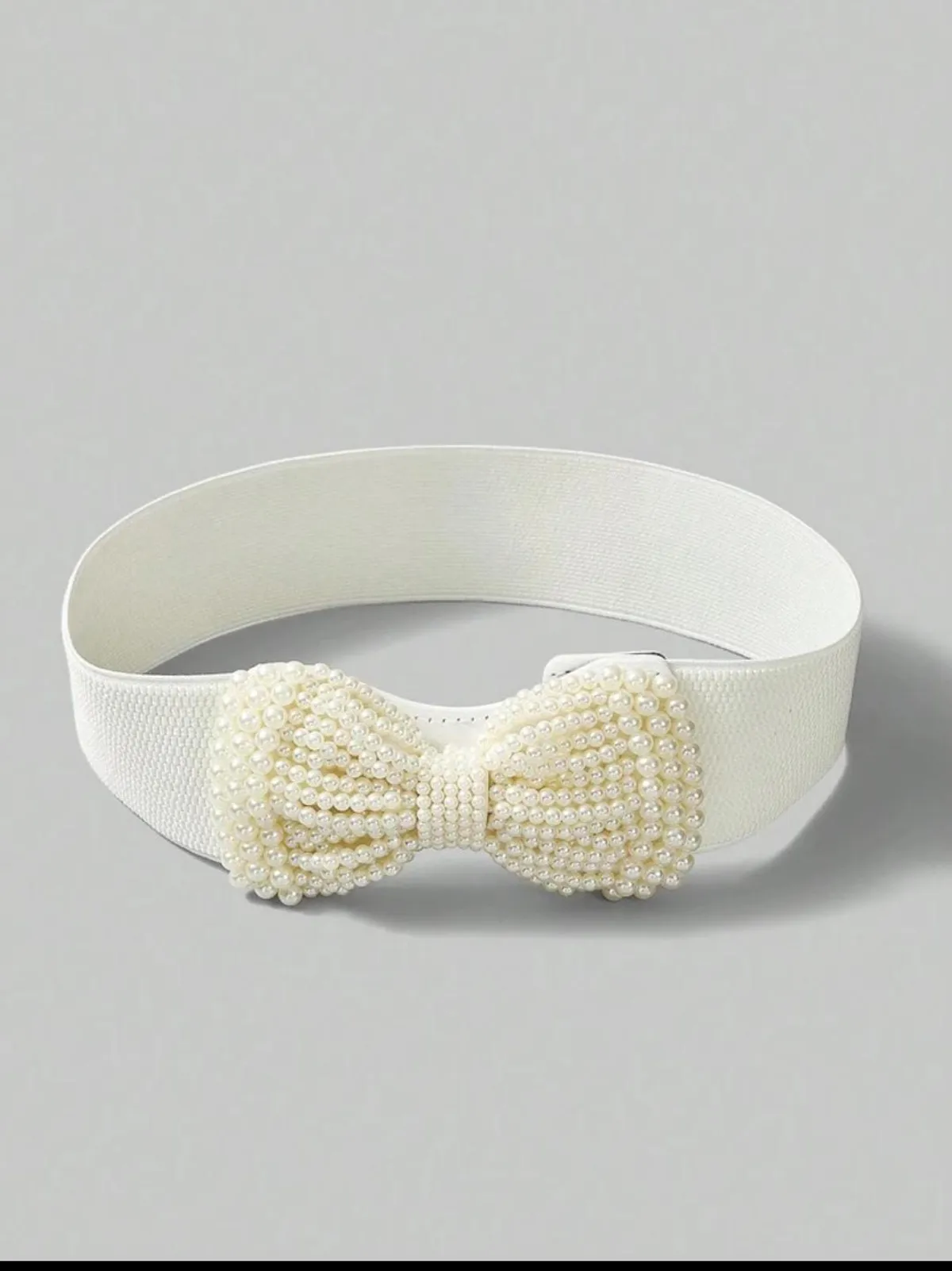 Bow Elastic Stretch Belt Cinch Belt Waistband Pearl Wide Waist Belt