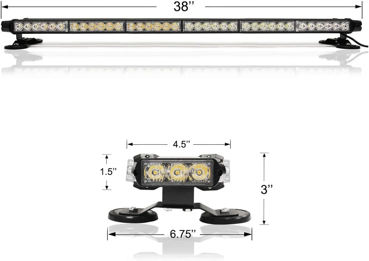 38'' 78 LED Emergency Strobe Rooftop Flashing Light Bar, Double Side Hazard Warning Beacon Safety Lights w/Magnetic for Tow Vehicles Firefighter Cars Trucks Traffic Security,White & Amber 12V