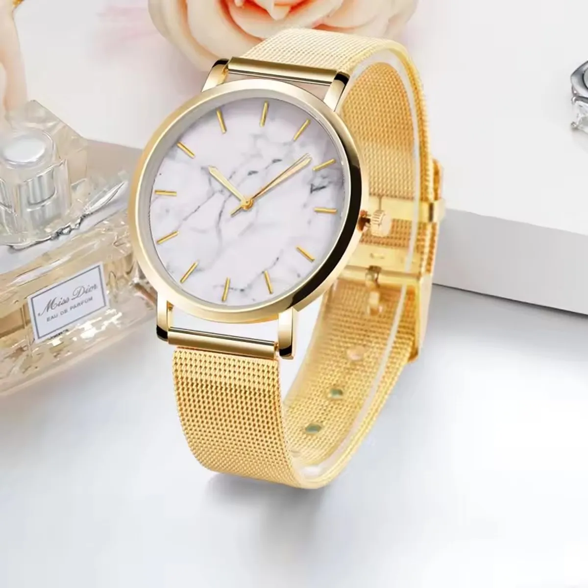 Fashion Marble Crack Watches Women Luxury Gold Watches Mesh Band Quartz Wristwatches Ladies