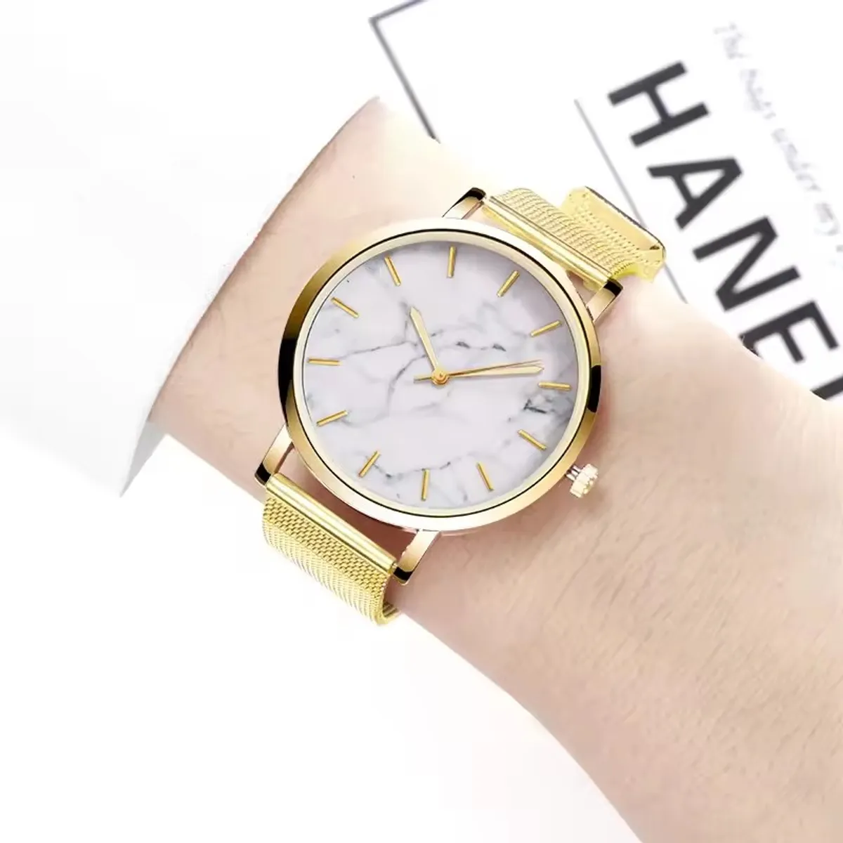 Fashion Marble Crack Watches Women Luxury Gold Watches Mesh Band Quartz Wristwatches Ladies