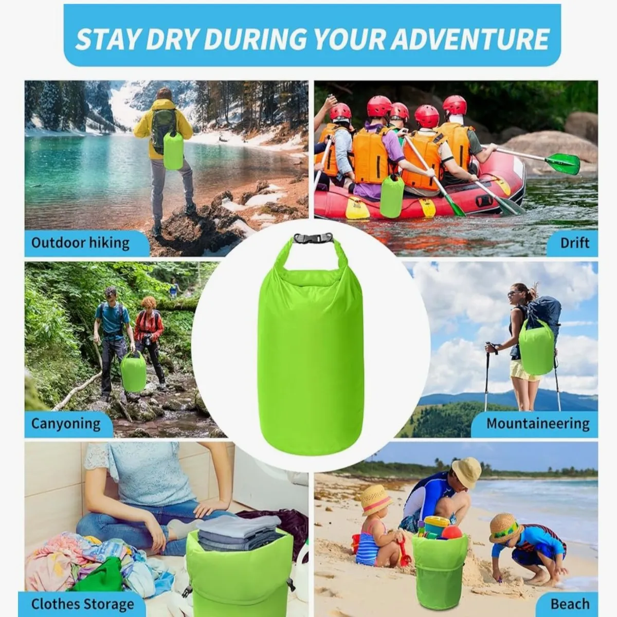 Dry Bag Set, Waterproof Small Lightweight Dry Bags for Paddle Board Kayaking, Fishing, Camping (Green)