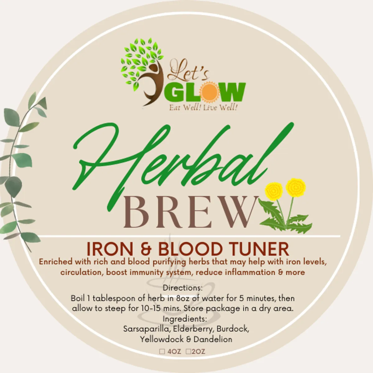 Let’s GLOW Iron and Blood Tuner Herbal Brew, 2oz