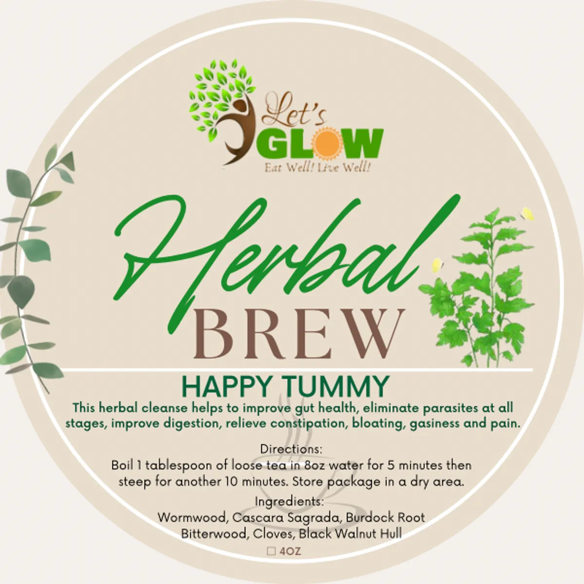 Let’s GLOW Happy Tummy Herbal Brew , 2oz