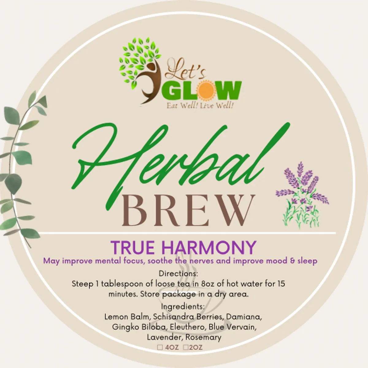 Let’s GLOW True Harmony Herbal Brew, 2oz