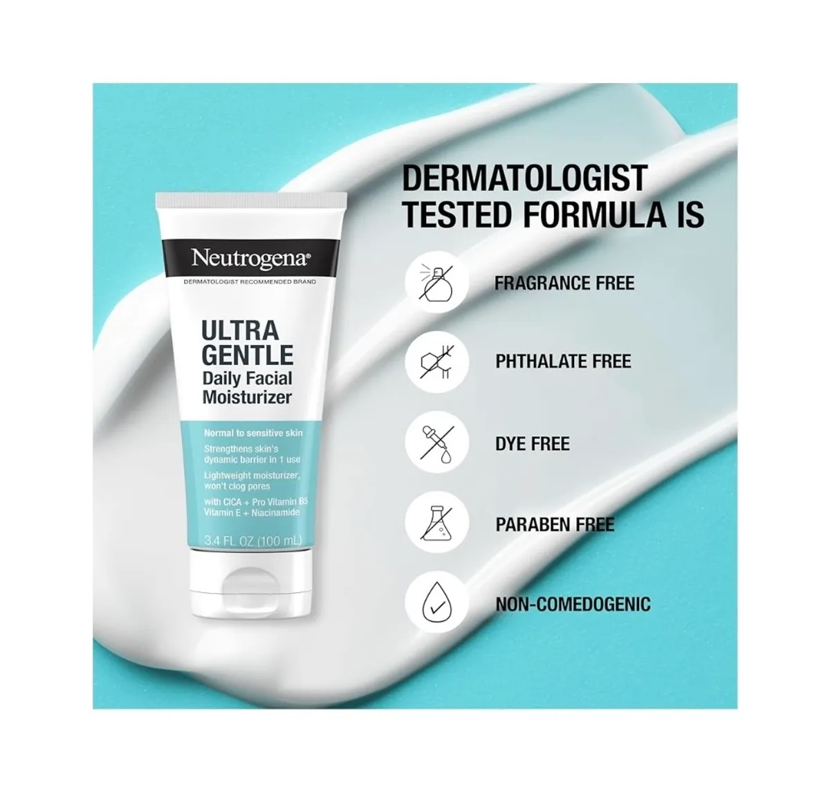 Neutrogena Fragrance Free Daily Facial Moisturizer, Formulated With Vitamin B3, Pro-Vitamin B5 & Vitamin E - Supports Skin's Dynamic Barrier, 3.4 fl. oz