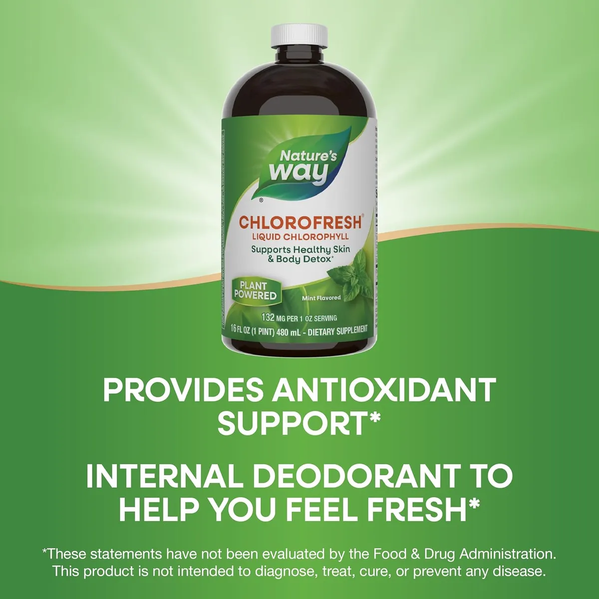 Nature's Way Chlorofresh, Liquid Chlorophyll, Supports Healthy Skin & Body Detox*, Internal Deodorant*, Supports Liver Detoxification Pathways*, Mint Flavored, 16 Fl. Oz