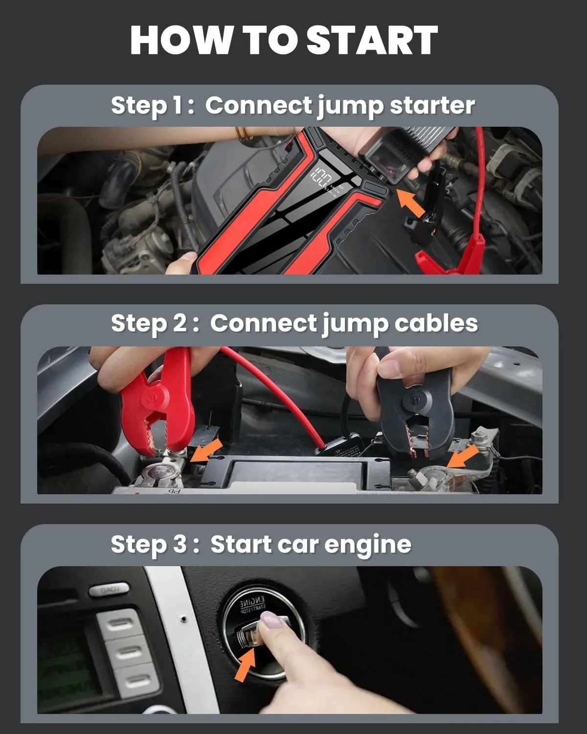 Car Jump Starter 3000A, Car Battery Jump Starter for Up to 10.0L Gas & 10.0L Diesel Engine, 12V Jump Box Portable Jump Starter Battery Pack with LED Light, Jumper Cables