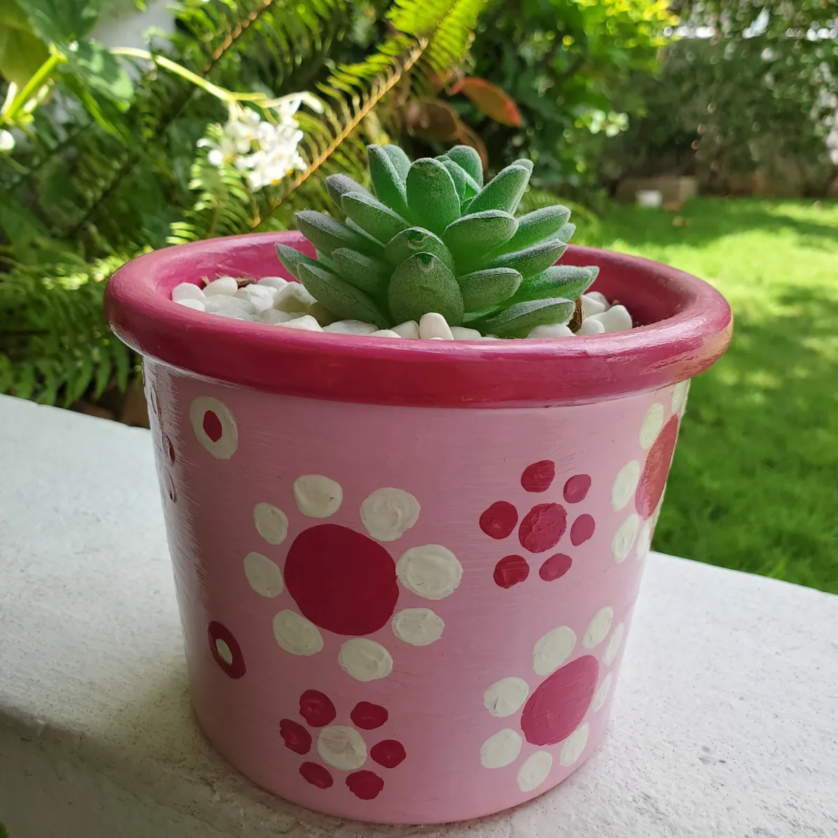 Pink Hand Painted Flower Pot, 14 cm