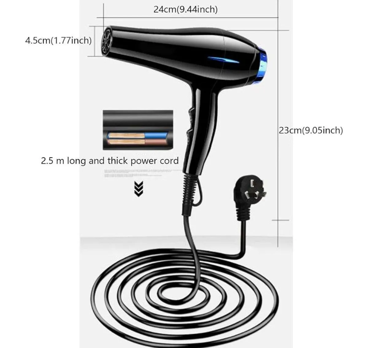 800 Watt Powerful Hair Dryer with 2-Speed and 3 Temperature Settings Cool Shot Button - Blue