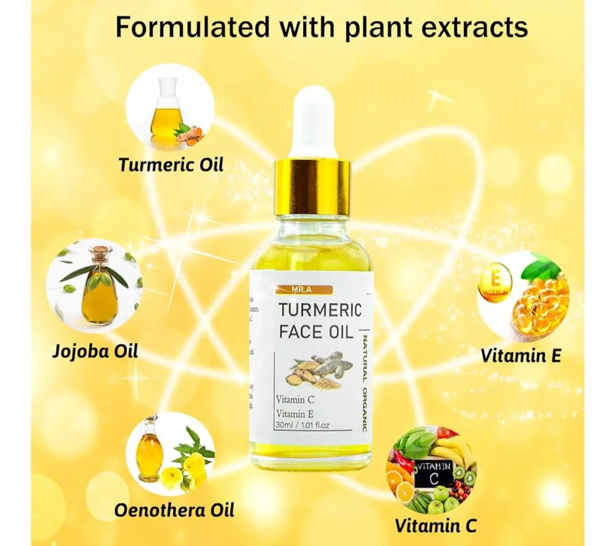 MR.A 3Pack Turmeric Oil, Turmeric oil with Vitamin C for Face Body, Great for Cleanses Skin, Moisturize & Soothing skin, Tumeric Face Oil for All Skin Type