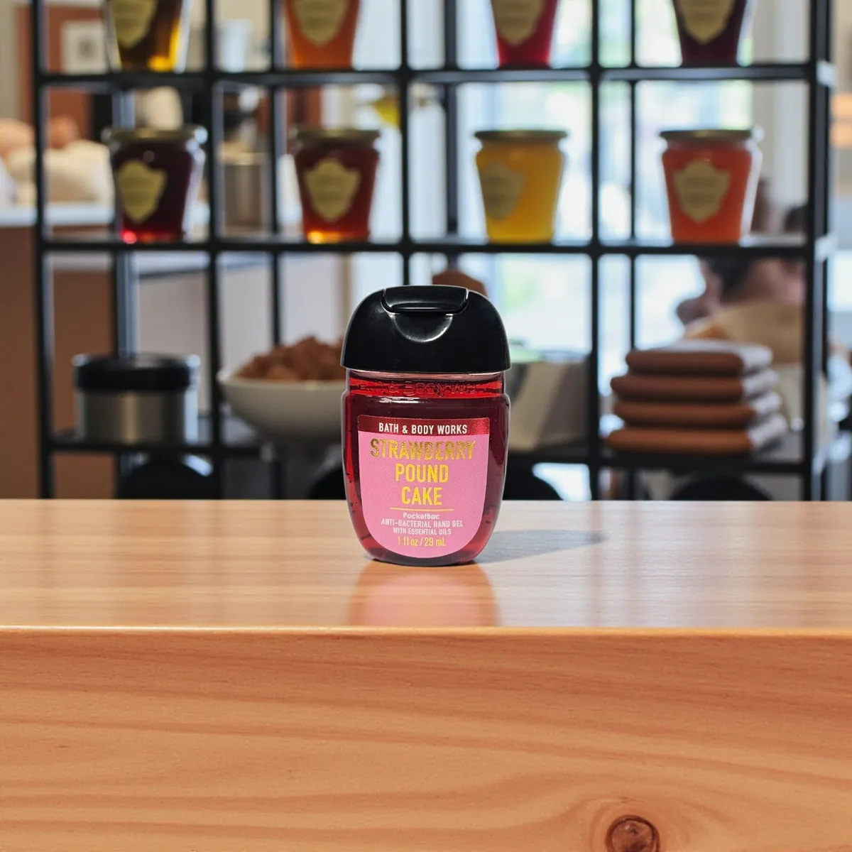 Bath & Body Works STRAWBERRY POUND CAKE Pocketbac, Anti-bacterial Hand Sanitizer Gel with Natural Essential Oils, 1 oz