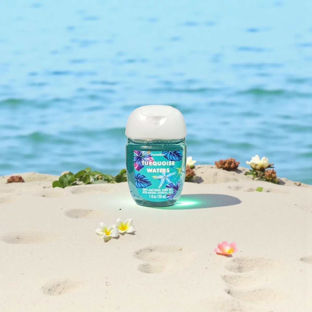 Bath & Body Works TURQUOISE WATERS Pocketbac, Anti-bacterial Hand Sanitizer Gel with Natural Essential Oils, 1 oz