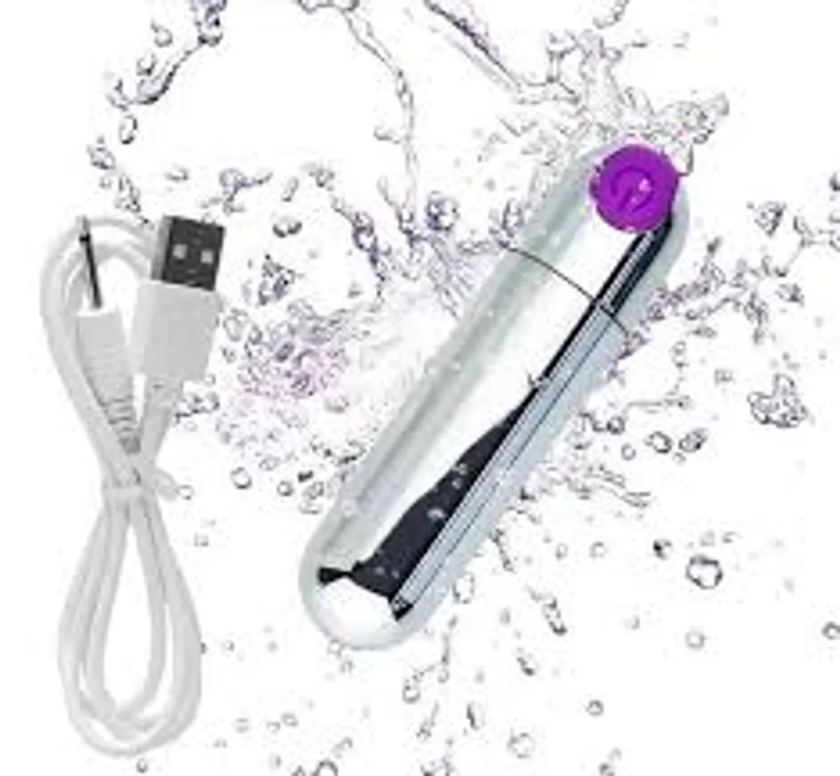 Mini Bullet Vibrator 10 Speed Waterproof G-spot Clitoris Stimulator, USB Rechargeable, Silver & Purple