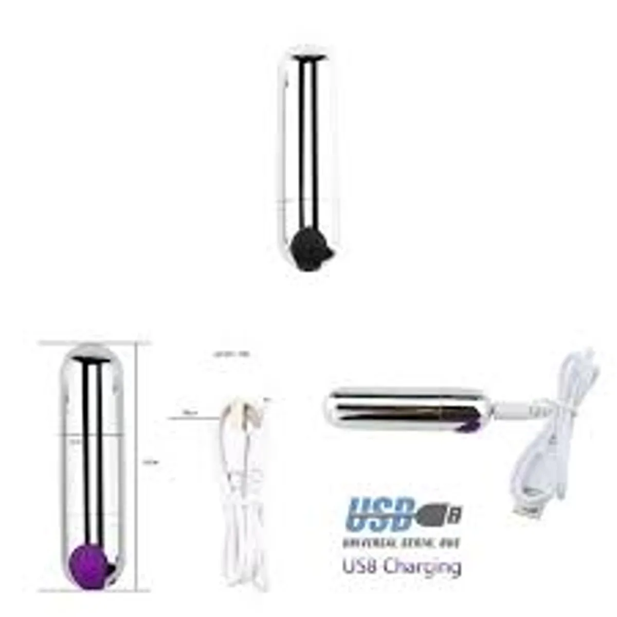 Mini Bullet Vibrator 10 Speed Waterproof G-spot Clitoris Stimulator, USB Rechargeable, Silver & Purple