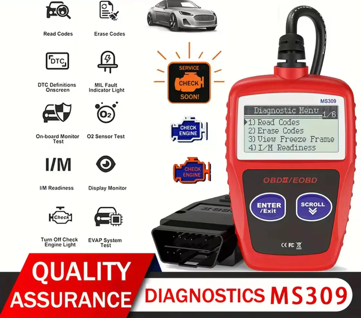 Advanced Car Diagnostic Tool Plus - Upgraded MS309 OBD2 OBDII EOBD Fault Code Reader Scanner with Enhanced Error Detection