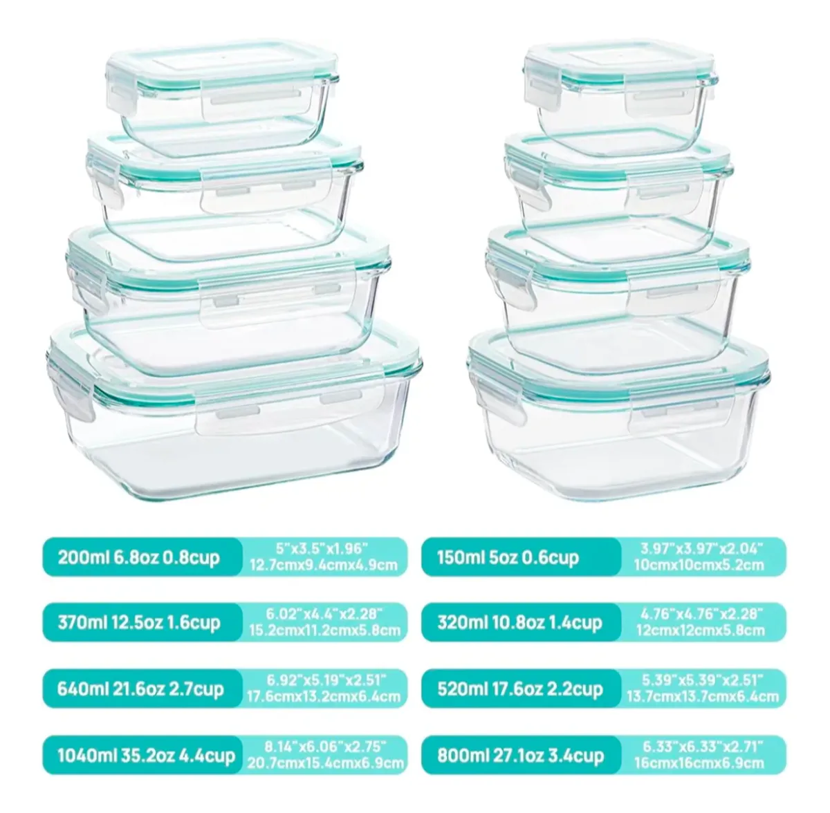 Glass Food Storage Containers with Lids (8pk)