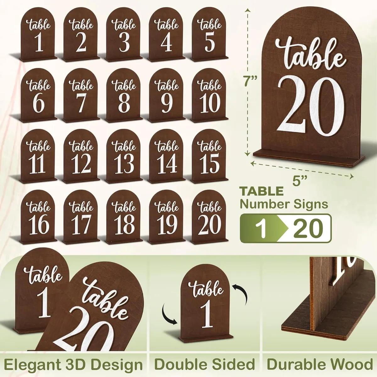 Ari's Wedding Table sign with base , Brown, Wood 15 Pcs Wedding Wooden Table Numbers with Wooden Base Rustic Wedding Centerpieces for Tables Number Sign for Banquet Restaurant Party Decor(